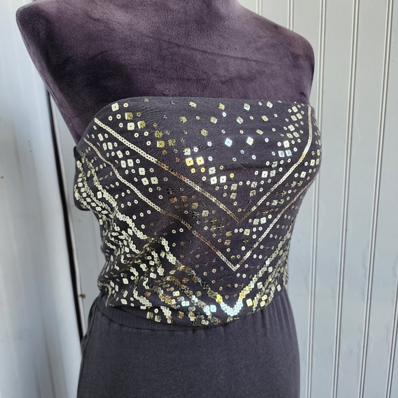 Express Women's Strapless Maxi Sequins Detail Front Slit Stretch Sz XS - Picture 3 of 12